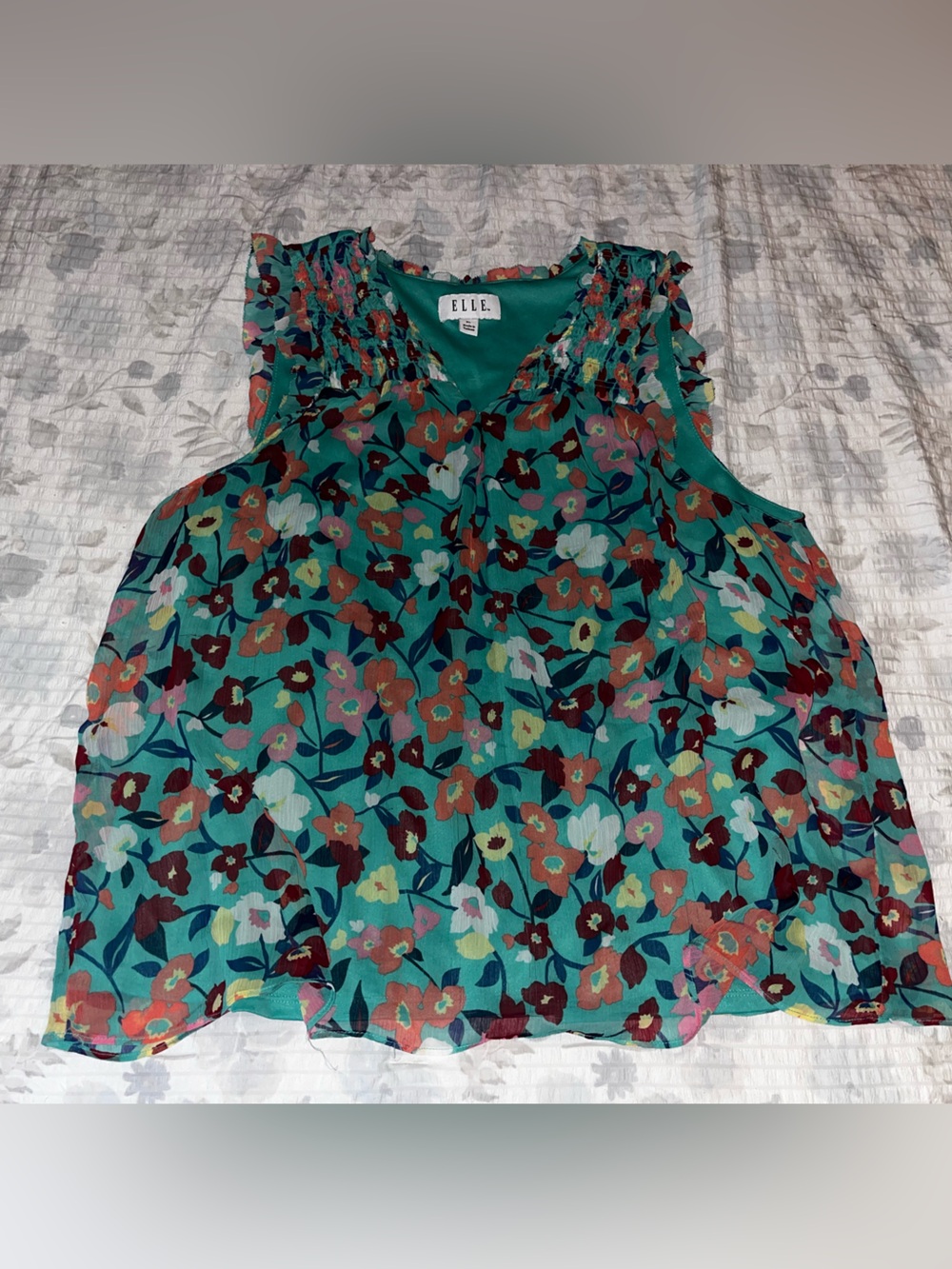Elle Teal Floral Ruffle-Shoulder Camisole